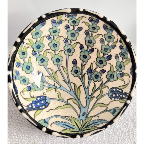 PAIR Nakkas Hand Painted Raised Turkish Small Ceramic Bowls Blue White Turkey - Picture 3 of 8